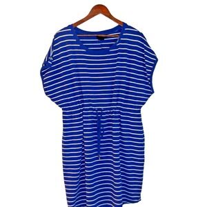 Rafaella Dress Size XXL Blue White Striped Stretch Knit Drawstring Pockets/#5133